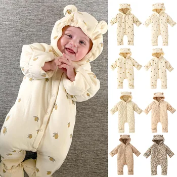 Bebek pamuklu giysiler 0-3yrs Kış Onesies Yenidoğan Kalın Kapitone Sıcak Tutmak İçin Bebek Romper Erkek Kız Bebek Marka Tasarımcı