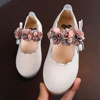 Bebek Çiçek Kız Ayakkabı Küçük Kızlar Çiçek Mary Jane Prenses Flats Ayakkabı Çocuklar Düğün Nedime Beyaz Ayakkabı Yay Güz Boyutu 2 3