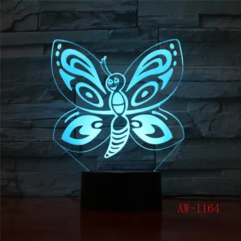 Bebek çocuk oyuncakları güzel kelebek 3D Illusion LED gece ışıkları renkli akrilik masa lambası için parti hediye ev dekor AW-1164