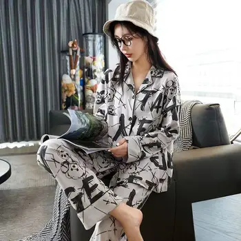Beyaz Pijama Zarif Kadın Uzun Kollu Elbise Fransız Eğlence Ev Giysileri Giymek Pijama Pamuk Turn Down CollarFashion Setleri