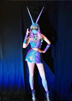 Beş Adet Üst Ayna Sequins Etek Headdress Gözlük Eldiven Seksi Kadın Cosplay Cadılar Bayramı Kıyafet Sahne Kostüm Sürükle Kraliçe Giyim