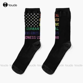 Bilim Gerçek Siyah Lives Matter Amerikan Bayrağı Lgbt Çorap Cadılar Bayramı Çorap Erkekler 360° Dijital Baskı Özel Hediye Streetwear