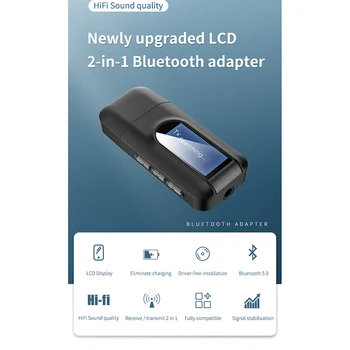 Bluetooth 5.0 Verici Ve Alıcı, 2 İn 1 Kablosuz Adaptör İle lcd ekran 3.5 Mm AUX USB Stereo PC TV İçin Araba Kulaklık