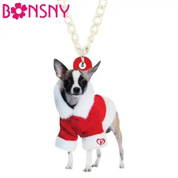 Bonsny Akrilik Noel Kostüm Chihuahua Köpek Kolye Kolye Zinciri hayvan figürlü mücevherat Kadınlar Kızlar Gençler Için Çocuk Süslemeleri Hediye