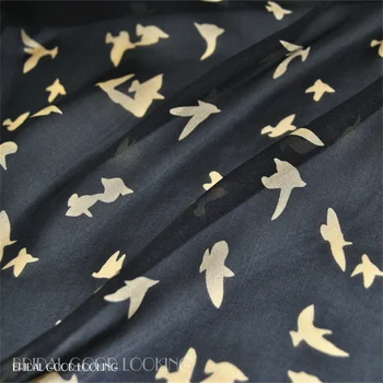 Büyük Malzeme Kuşlar Tasarım Yüksek Kaliteli İpek Şifon Kumaş için Rahat bir Duygu ile kadın elbisesi