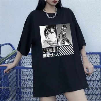 Büyük boy T Shirt Titan OTOMATİK japon animesi T-Shirt Kadın Kısa Kollu Tee Gömlek Misaka Ackerman Giysileri Anime Üstleri Tee
