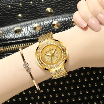 CRRJU Yeni Lüks Gümüş / Altın Kadın İzle İzle Lüks İzle Femme Moda Bayanlar Kadınlar Rhinestones Saatler Kuvars Mujer Relojes