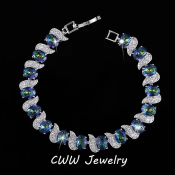 CWWZircons Marka Lüks kadın mücevheratı Açık Mavi Gökkuşağı Yangın Mistik Kristal Taşlar Bilezikler Kadınlar Için CB132