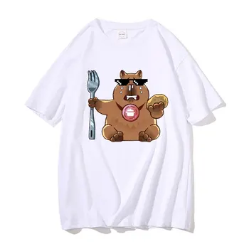 Capybaras Cry Holding Patates Erkek Kadın Moda günlük t-shirt erkek %100 % Pamuk Büyük Boy Gömlek Kısa Kollu Sevimli Kawaii Tees