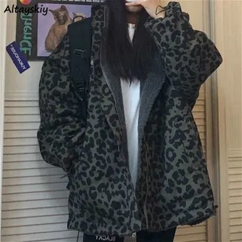 Ceketler Kadın Sonbahar Vintage Leopar Rahat Gevşek Tüm Maç Yeni Kore Tarzı Giyim Sıcak Moda Yüksek Sokak Mujer Harajuku