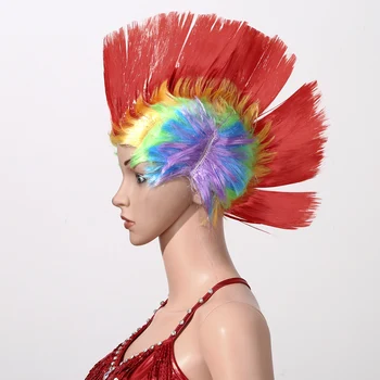 Cockscomb Saç Peruk Mohawks Saç Komik Gökkuşağı Punk Kostüm Masquerade Headdress Kadın Erkek Cadılar Bayramı Partisi Bar Saç Peruk