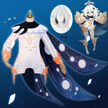 Cosplay Kostüm Oyunu Sevimli Kawaii Kız Cadılar Bayramı Kostümleri Kadınlar için Genshin Darbe Cosplay Paimon Kıyafet Parti Anime Üniforma Peruk