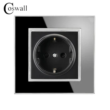 Coswall 16A AB Standart Soket Lüks Duvar Güç Çıkışı Akrilik Kristal Panel elektrik fişi Şövalye Siyah A1 Serisi AC 110~250V