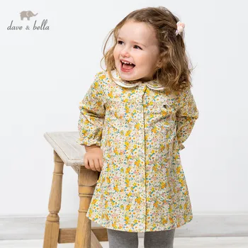 DB16711-2 dave bella ilkbahar bebek kız sevimli çiçek baskı elbise çocuk moda parti elbise çocuk bebek lolita giysileri
