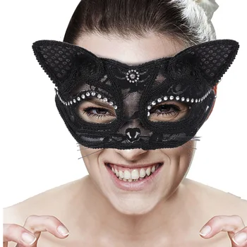 Dantel kadın hayvan kedi yüz maskesi Cadılar Bayramı partisi giydirme malzemeleri