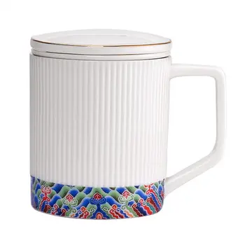 Dehua Beyaz Porselen Ofis Çay kapaklı kupa Gümüş Bardak Gümüş seramik fincan Çay Ayırma Kupa içme kapları
