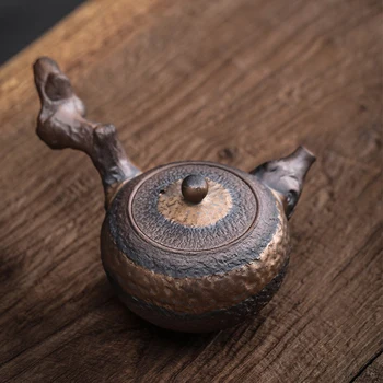 Demlik Solmuş Ahşap yan kol Pot El Yapımı Retro Yaldızlı Demir Sır Seramik Kung Fu çay seti Yaratıcı Çin Kung Fu çay seti