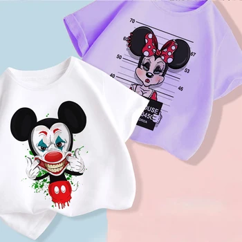Disney Artı Karikatür Siyah Beyaz Komik Mickey Mouse Anime T-shirt Bebek Erkek yaz giysileri 2022 Harajuku Çocuk Giysileri Kız Tee