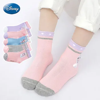 Disney Pamuk Nefes Karikatür Çorap Kız Karikatür Rahat Dondurulmuş Elsa 5 Çift İlkbahar ve Sonbahar Orta Uzunlukta Çorap