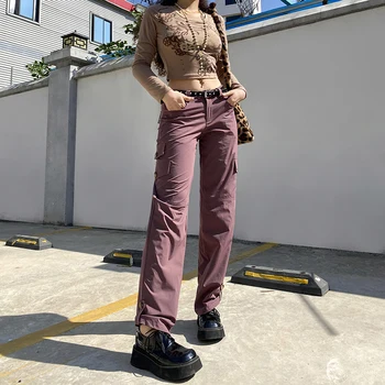 Dourbesty Harajuku Vintage Pantolon Kadın Uzun Düz cepli pantolon Bayanlar dökümlü pantolon y2k Estetik Grunge Kapriler 90s