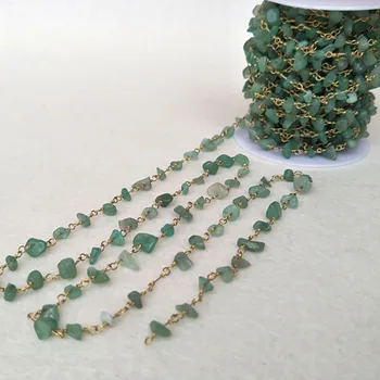Doğal Yeşil Taş Kristal Cips Takı Bulma Kolye Zincirleri, Altın Renk DIY kolye bileklik takı yapımı LZ25