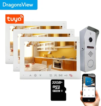 Dragonsview Wifi Ev İnterkom Akıllı Kablosuz 1080P Kapı Telefonu interkom sistemi Tuyasmart 7 İnç Gün 3 MonitorsİR Kilidini