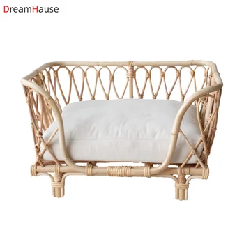 Dreamhause El dokuması rattan pet yatak, köpek kanepe sandalye, kedi prenses beşik, dört mevsim genel yastık, çıkarılabilir ve yıkanabilir