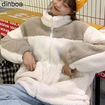 Dınboa-kadın Ceketler Sıcak Kalın Kuzu Yünü Harajuku fermuarlı ceket Polar Ceket Büyük Boy Tatlı Yumuşak Kız Eklenmiş Kore Moda
