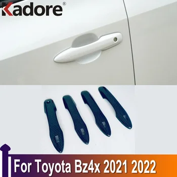 Dış Aksesuarlar Toyota Bz4x 2021 2022 Krom Kapı kulp kılıfı Trim Styling Araba Sticker Karbon Fiber