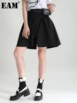 [EEM] Yüksek Elastik Bel Siyah Düzensiz Ruffles Mini Yarım vücut Etek Kadın Moda Gelgit Yeni Bahar Yaz 2023 1DE8166
