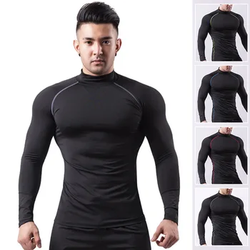 Egzersiz kıyafetleri erkek Yüksek boyun Streç PRO Tayt Terlemeleri Eğitim Çabuk kuruyan T-shirt Spor Spor Giyim