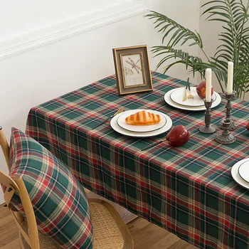 Ekose Masa Örtüsü İskandinav Noel Kırmızı ve Yeşil Kalınlaşmış Masa Örtüsü Ev Yemek Odası Dekoratif Yastık Örtüsü Çekirdeksiz MLZB011