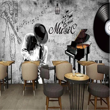 El boyalı Retro Gitar Piyano Müzik Duvar Kağıtları Endüstriyel Dekorasyon Restoran Bar Arka Plan Duvar duvar kağıdı Boyama