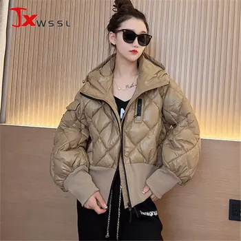 Elmas Şekilli Kapşonlu pamuklu ceket Kadın Kış Kalınlaşma Sıcak Pamuklu Ceket Moda Rahat Çok Yönlü Kadın Kısa Ceket