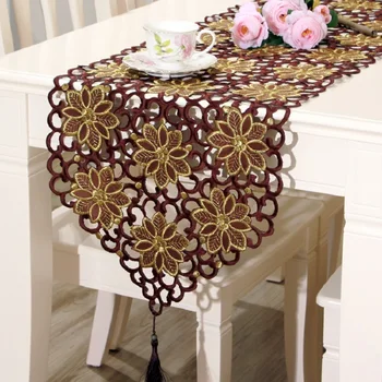 Embroidered Table Runners Modern Polyester Satin Dust-proof Dining Joyous Wedding Table Runner camino de mesa дорожка на стол