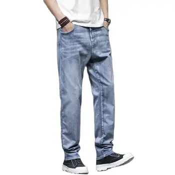 Erkek Artı Boyutu Kot Yaz Ince Düz Erkek Gevşek Moda Denim Pantolon Jean Kovboy Giyim Açık mavi