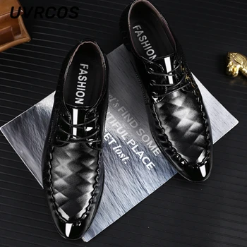 Erkek Dantel-up moda makosen ayakkabılar Deri Sivri Burun Düğün Nefes Resmi Iş Rahat Bahar Tarzı Erkekler Siyah Erkek ayakkabı