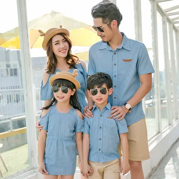 Erkek Kıyafetler Aile Eşleştirme Giyim Gömlek Gibi Baba Gibi Oğlu Gömlek Pamuk Anne ve Kızı Elbise Anne Kızı Elbiseler