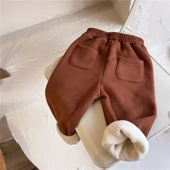 Erkek Kız harem pantolon Kore Kış sıcak Sweatpants Artı Kadife Gevşek Rahat Çocuk Streetwear Kalın Pantolon Rahat Düz pantolon