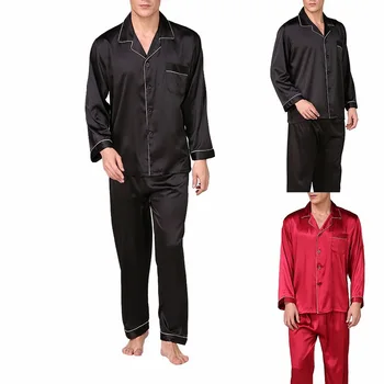 Erkek Leke İpek Pijama Seti erkek Pijama Erkekler Seksi Yumuşak Homme Rahat Saten Gecelik Rahat Salon Pijama Kıyafeti