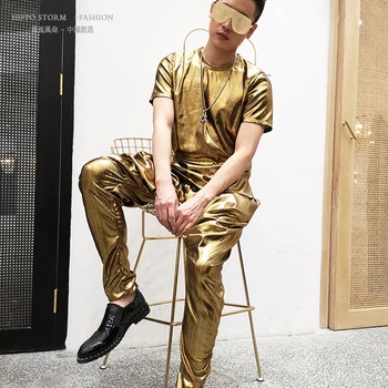 Erkek Yaz Altın Hip hop giysileri Sokak dans kostümü Gece Kulübü DJ MC Kıyafet Clubwear Sokak Dans Performansı Giyim VDB1898