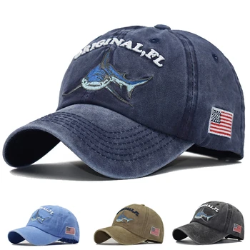 Erkek beyzbol şapkası Snapback Denim Pamuk işlenmiş şapka Köpekbalığı Denim Kap Erkek Spor Gorros İçin kadın Yaz Şapka