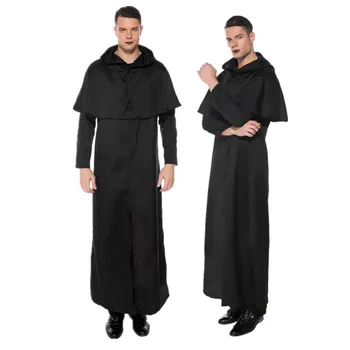 Erkekler kadınlar cadılar bayramı uzun kapşonlu robe cloak cosplay sahne kostüm ortaçağ rahip keşiş cadılar bayramı disfraces noel kostüm