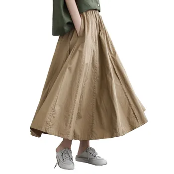 Etekler Kadınlar Basit Katı Eğlence Gevşek Büyük Boy Orta Buzağı Uzun Etek Vintage Stil Elastik Bel A-line Streetwear