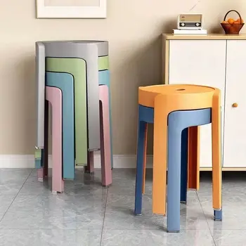 Ev Dışkı Sandalye Kalınlaşmış İskandinav Basit Plastik İstiflenebilir Masa Tezgah Yuvarlak Tabure Oturma Odası Ayakkabı Değiştirme yüksek tabure