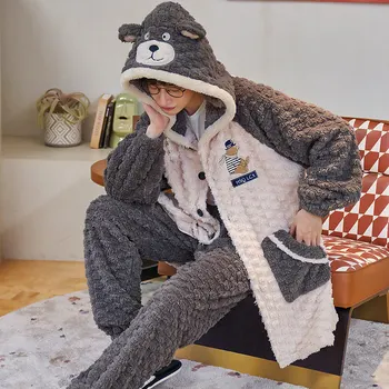 FUNISHI kışlık pijama Erkek Pijama Artı Boyutu 4XL Pazen Gevşek Versiyonu Inspissate Kazak Gecelik Mercan Polar Pijama Takımı