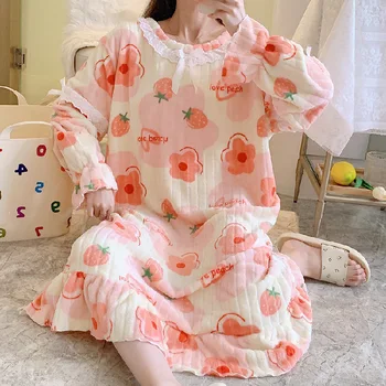 Flanel Nightgowns Tatlı Kadın Eğlence Giyim Artı Boyutu 3XL Prenses Dantel Chic Sleepshirts Güzel Yumuşak Nighty Rahat Ev Giyim