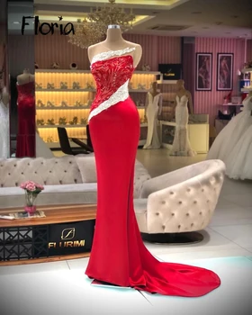 Floria Kırmızı Gece Elbiseleri Kadın Parti Elbiseler Düğün için 2022 Suudi Arabistan Mermaid Lüks Ünlü Elbiseleri Robe Femme Soiree