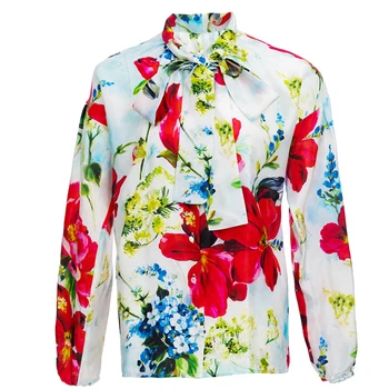 Gedivoen Moda Tasarımcısı Bahar Sonbahar Gömlek kadın Fener kollu Tek Göğüslü Çiçek Baskı Bayan Tatil Gömlek