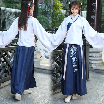 Geleneksel Halk Klasik Nakış Hanfu Kadınlar Antik dans kostümü Tang Hanedanı Prenses Peri Dans Elbise Sahne Giyim